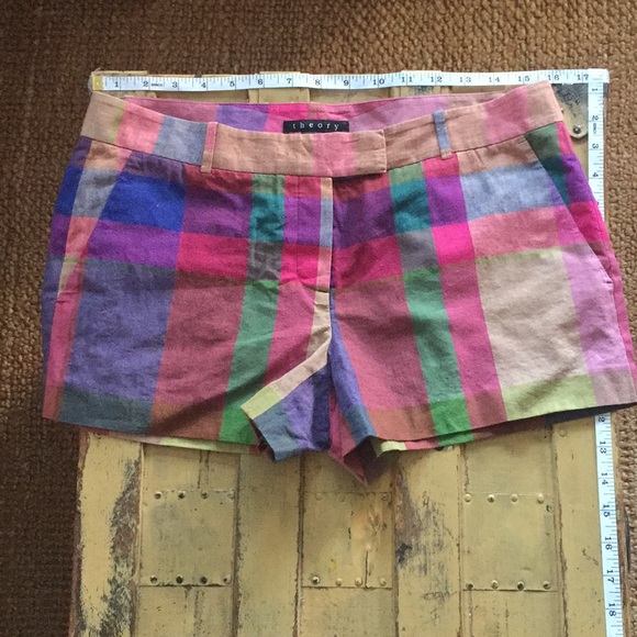 NWT THEORY BRAND FLAT FRONT STRETCH PLAID SHORTS 8 - Picture 8 of 9